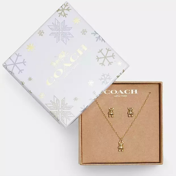 Coach Gold Tone Bear Chain Necklace & Earrig Set - Picture 4 of 6